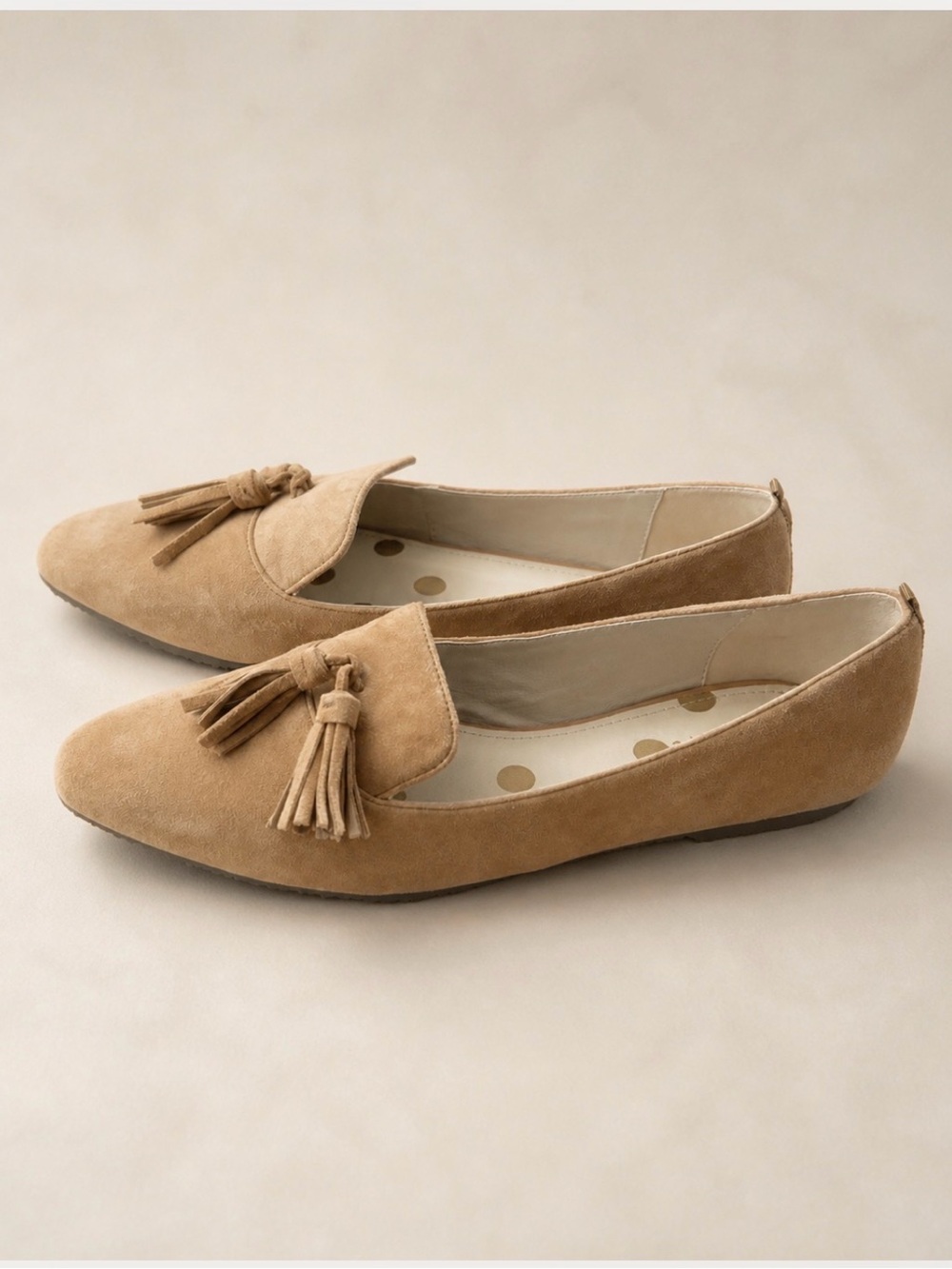 Boden Camel Suede Tassel flats